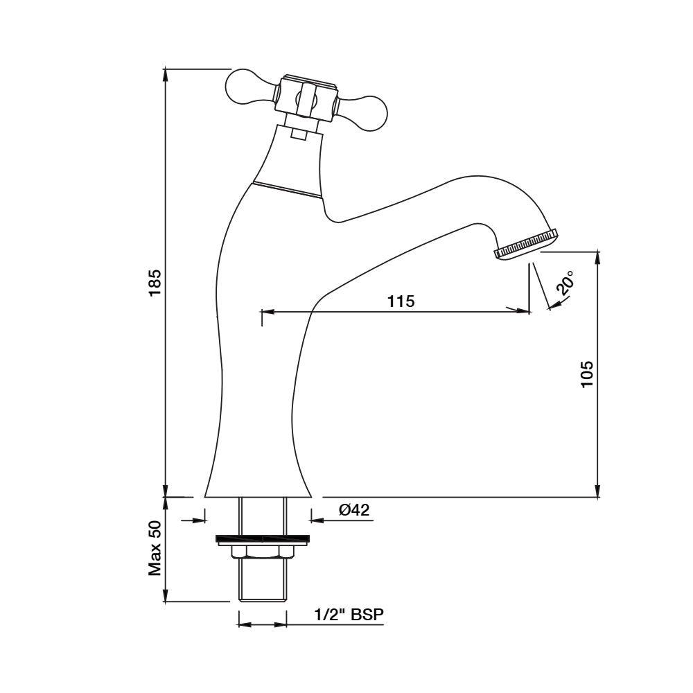 QQP‑CHR‑7011PM Pillar Cock – Chrome