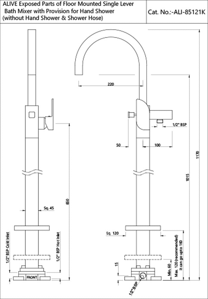 Exposed Parts of Floor Mounted Single Lever Bath Mixer - Chrome ALI-CHR-85121K