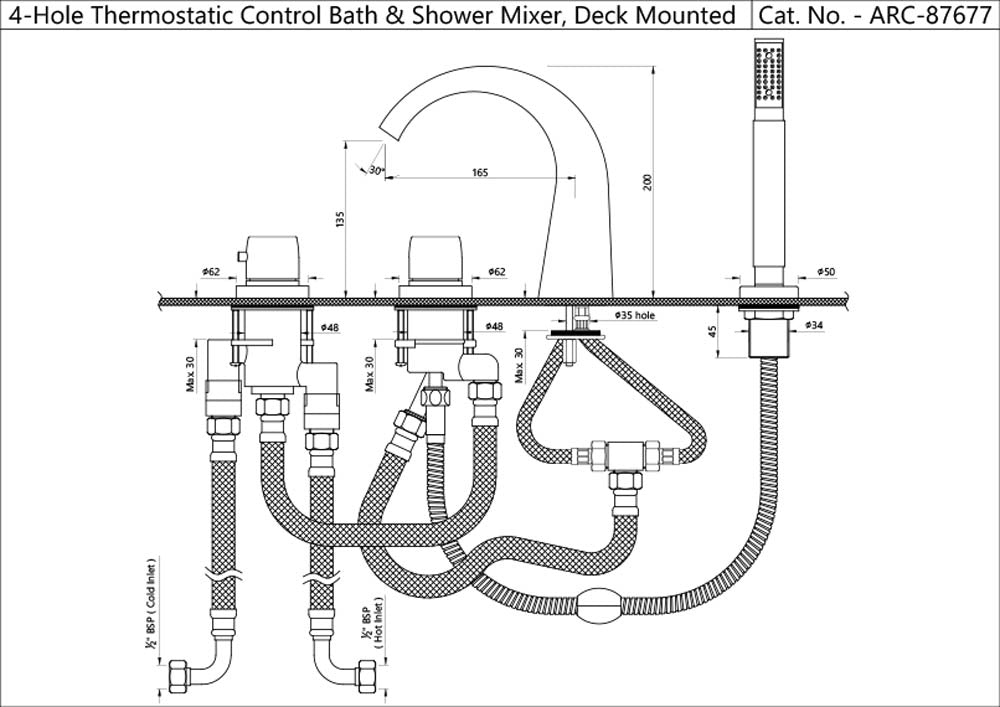 Thermostatic Bath and Shower Mixer - Chrome ARC-CHR-87677