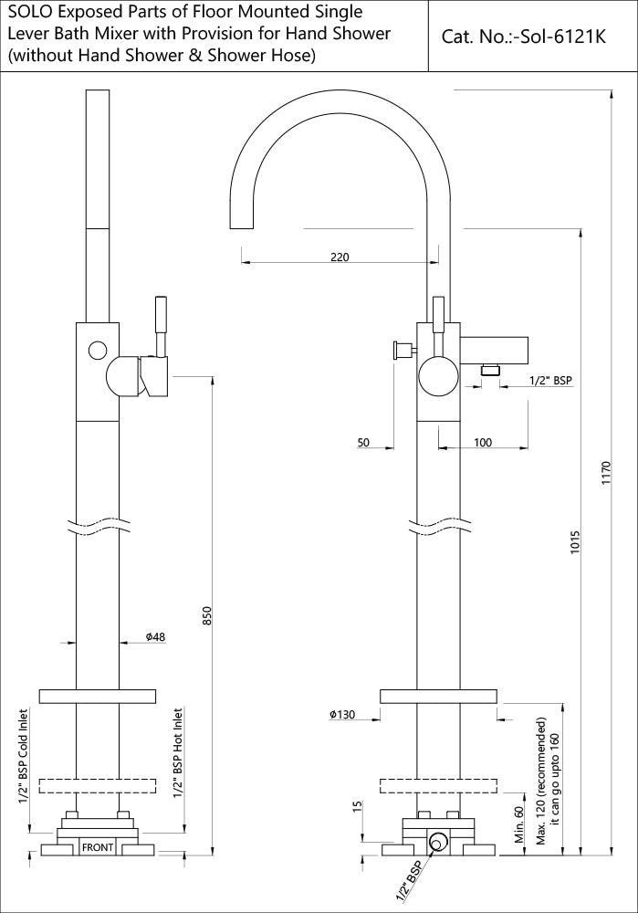 Exposed Parts of Floor Mounted Single Lever Bath Mixer SOL-CHR-6121K