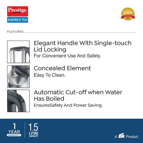 PKSS 1.5 Stainless Steel Electric Kettle 1.5 L, (Silver & Black)
