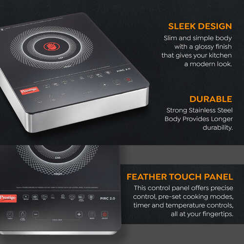 PIRC 2.0 2000 Watts Infrared Dual Heating Zone Cooktop | High Voltage Surge Protection | Dual Heat Mode | Radiant Heating Technology | Feather Touch Buttons | Stainless Steel | Portable