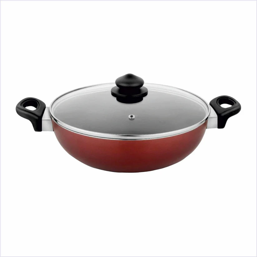 Astrid Nonstick Deep Kadhai With Glass Lid 6L, 30cm