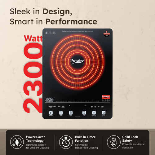 Sleeq 2300W Induction Cooktop with 7 Preset Indian Menus, 4kV Surge Protection & Soft Touch Controls