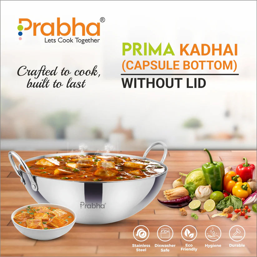 Prima Triply Capsule Bottom Kadhai Without Lid – 1.3L, 20cm