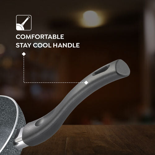 Svachh Granite Non-Stick 3-Piece Set Cookware |Dual Non-Stick Delight|Omni Tawa -28cm Dia, Kadai with GlassLid -24cm Dia, Fry Pan -24cm Dia|Gas and Induction Compatible|Metal Spoon Friendly 38368