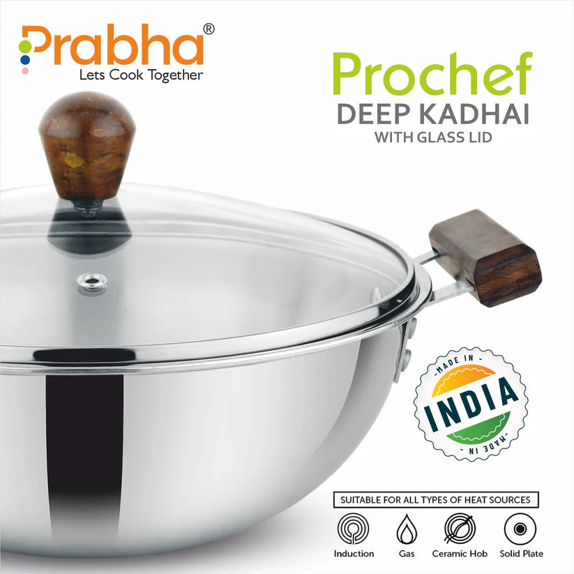 Prochef Deep Kadhai With Lid – 2.8L, 22cm