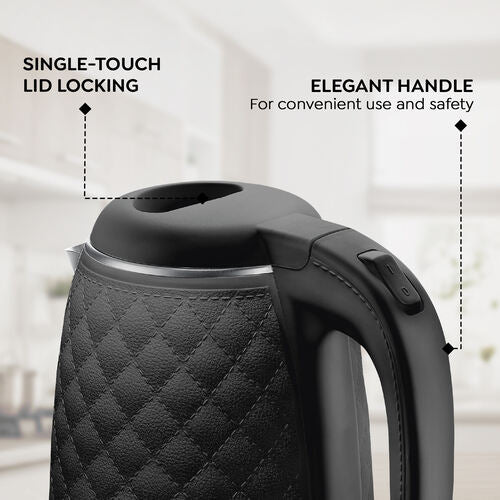 PKCT 1.5 Litre Electric Kettle with Designer Cool Touch Exterior| Stainless Steel Inner Body| Dry Heat Protection|Black