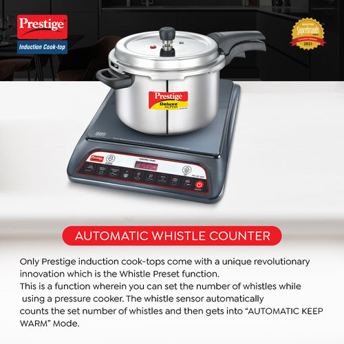 Induction Cook-Top PIC 20 WIZ | 1600W | Automatic Whistle Counter | Timer | Indian Menu Options | Voltage Regulator | Anti-Magnetic Wall