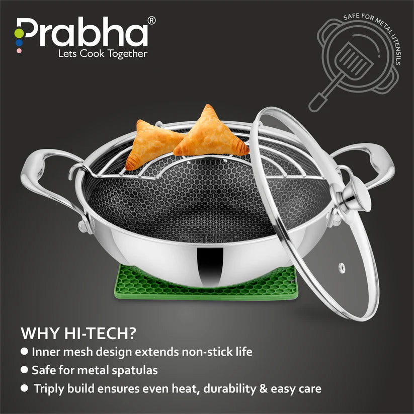 Tri-ply Hexa Cube Kadhai With Lid – 5.5L, 30cm