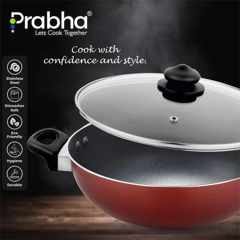 Astrid Nonstick Deep Kadhai With Glass Lid 6L, 30cm