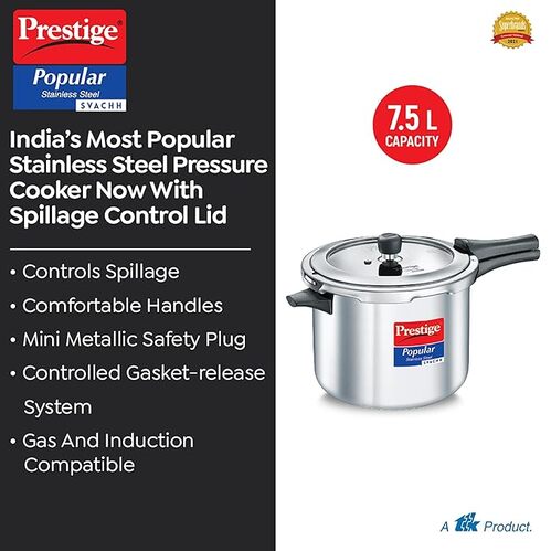 Prestige Popular Svachh Spillage Control SS Pressure Cooker 7.5L 20174