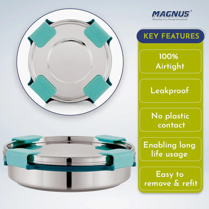 Stainless Steel Airtight Leakproof Storage Container with Rev Lock Lid – 400ML – Premium Kitchen Accessories Item, Ideal Lunch Box, Perfect Lunch Box for Office Men