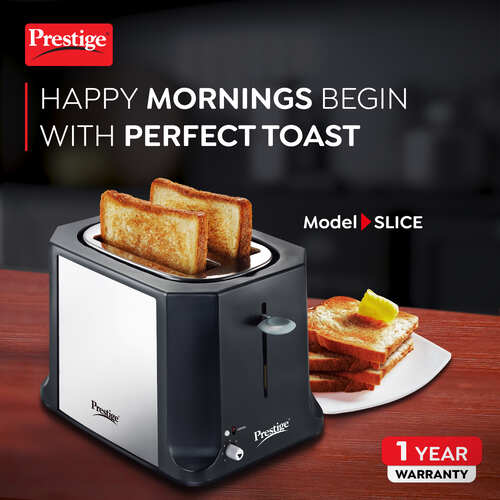 Slice Pop-up Toaster 750W | Elegant Stainless Steel Finish | Cancel Function & High Lift Lever | Black & Silver