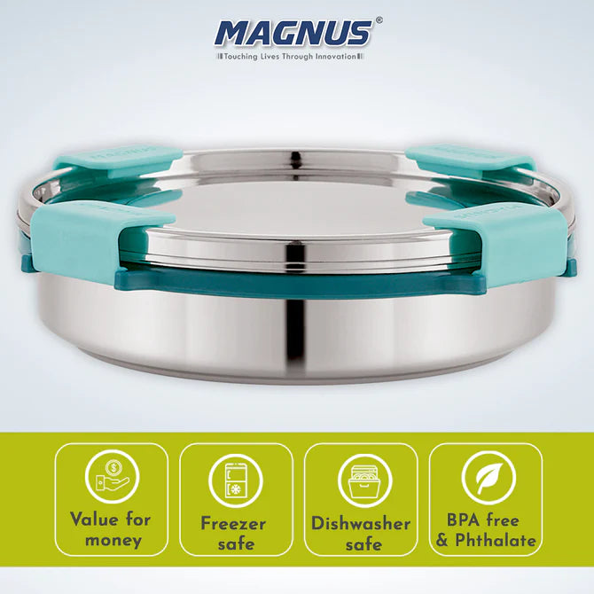 Stainless Steel Airtight Leakproof Storage Container with Rev Lock Lid – 400ML – Premium Kitchen Accessories Item, Ideal Lunch Box, Perfect Lunch Box for Office Men