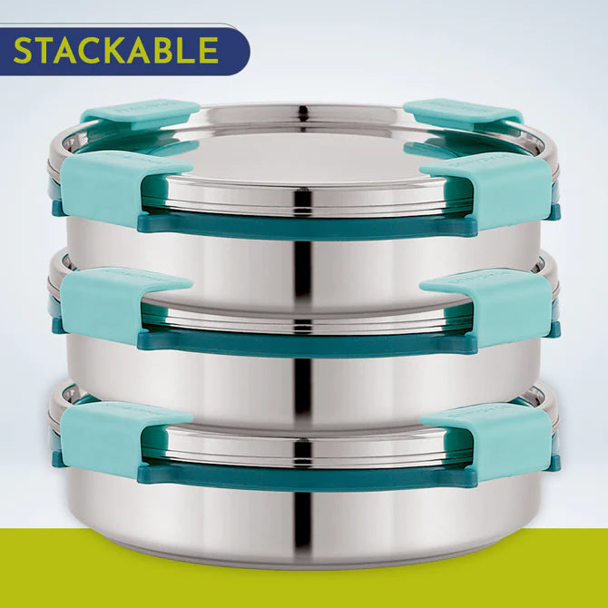 Stainless Steel Airtight Leakproof Storage Container with Rev Lock Lid – 400ML – Premium Kitchen Accessories Item, Ideal Lunch Box, Perfect Lunch Box for Office Men