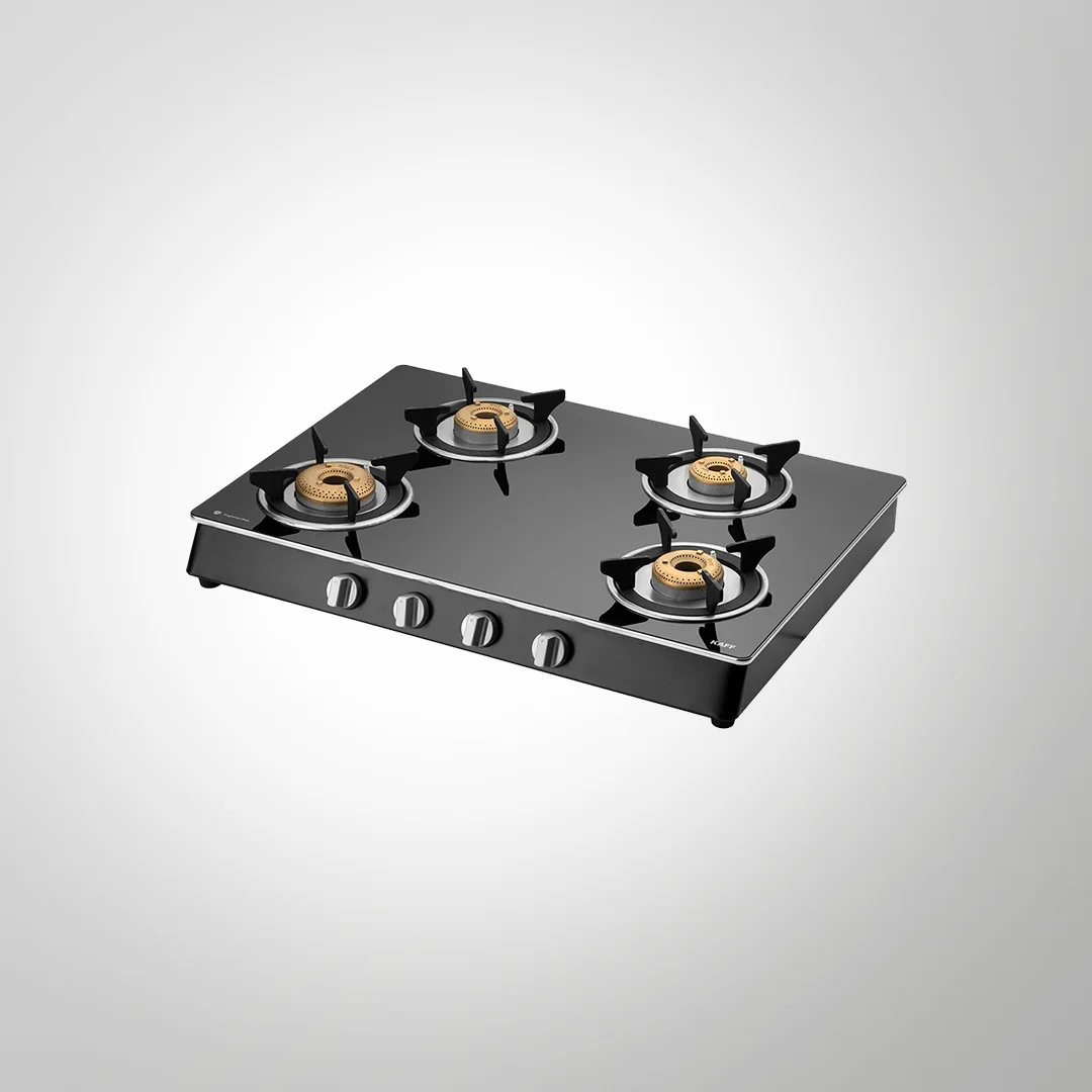 CTAI 69 4B – 4-Burner Auto Ignition Gas Stove | High Safety Valves | Black Tempered Glass