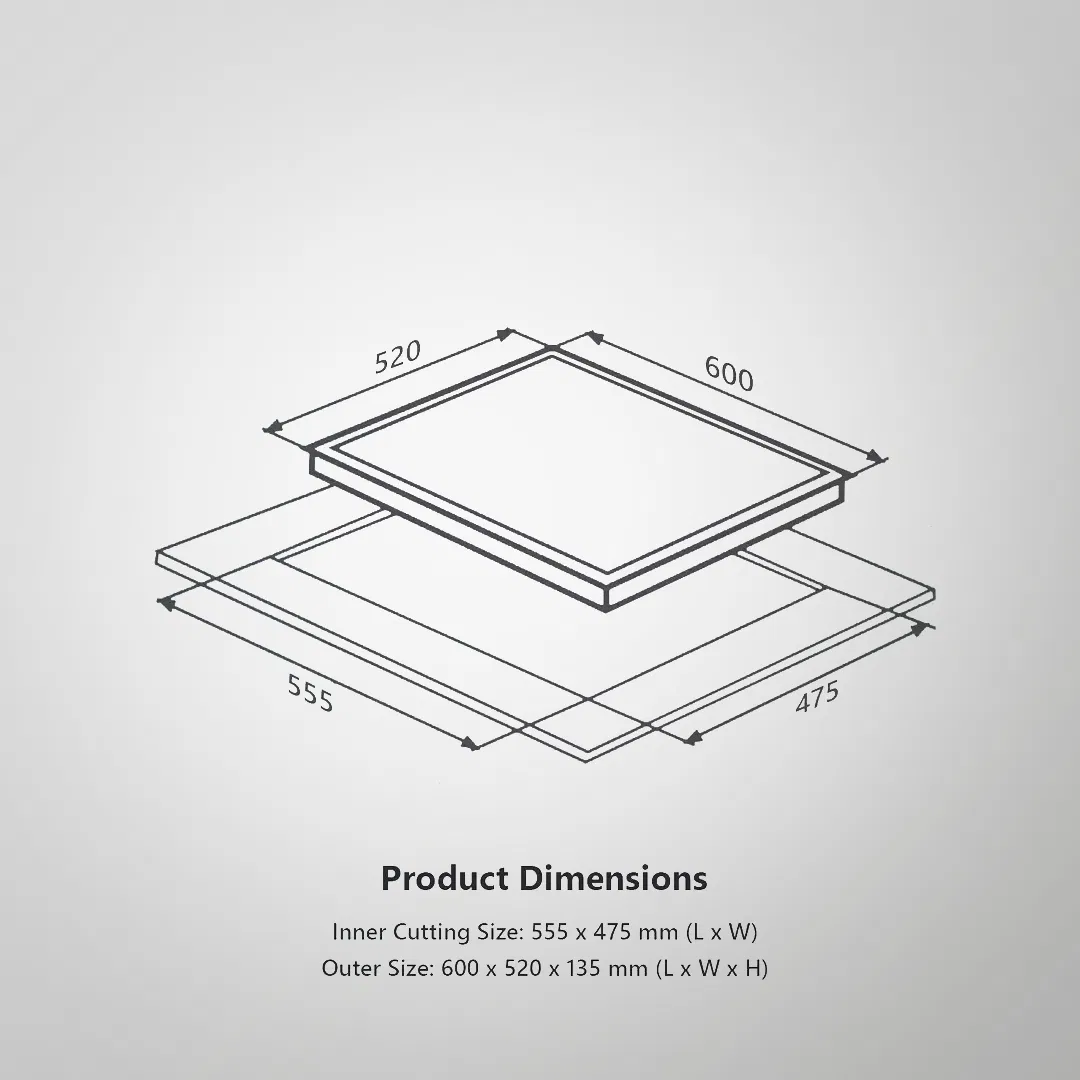 ALN 603 – 60cm Built-in Hob with 3 High-Efficiency Heavy-Duty Brass Burners & Auto Ignition