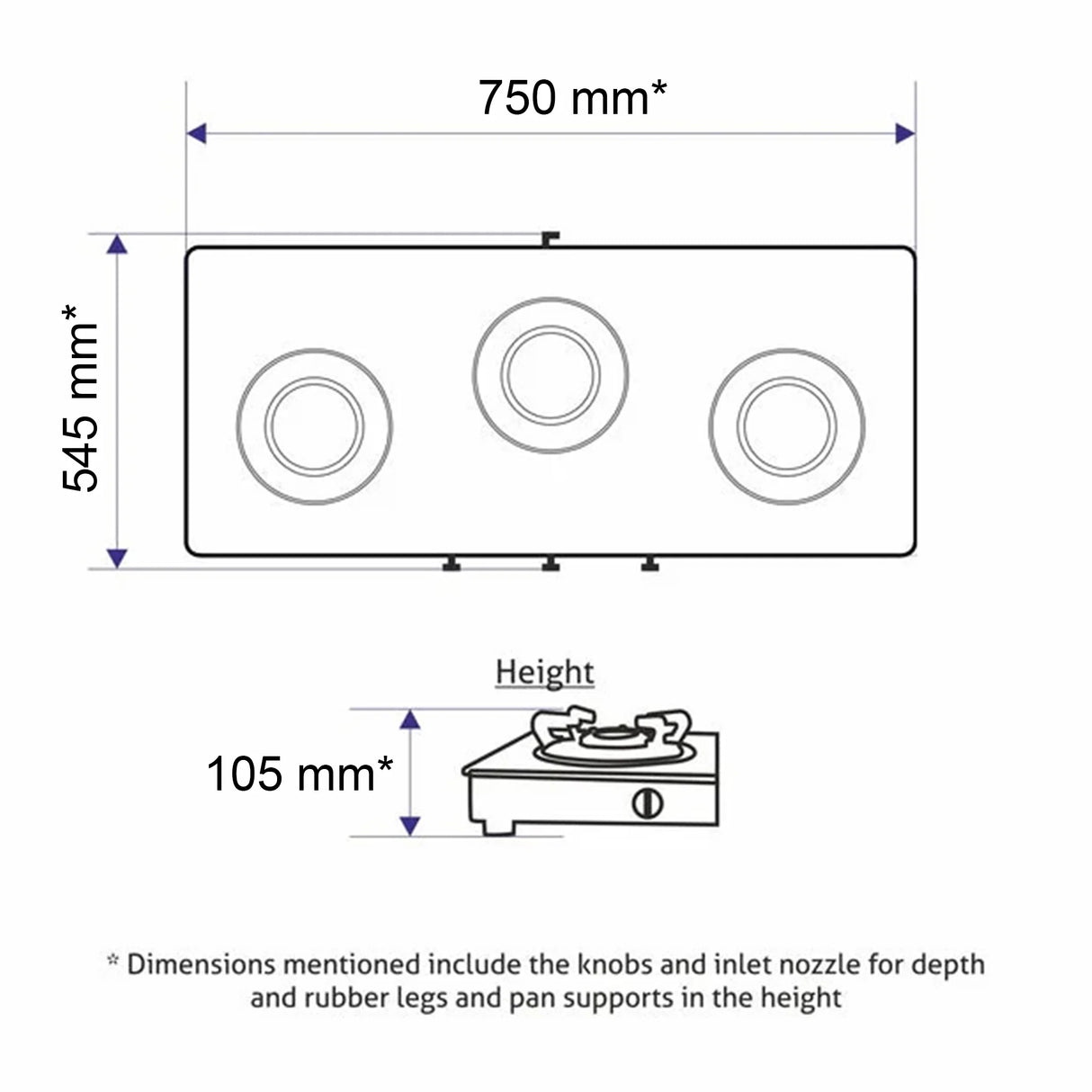 3 Burner Ultra Slim Matte Glass LPG Stove with Forged Brass Burners (CT1037USMG)