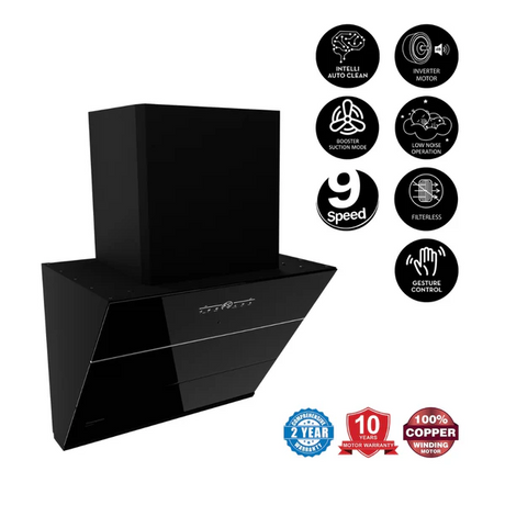 Crompton CHD-QPVI90FLE-MBL-Inclined Wall Mounted Chimney QuietPro 90 cm