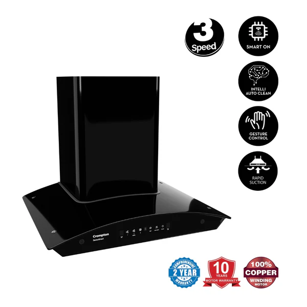 Crompton CHD-SSC60BFE-MBL-Curved Wall Mounted Chimney SensoSmart 60 cm