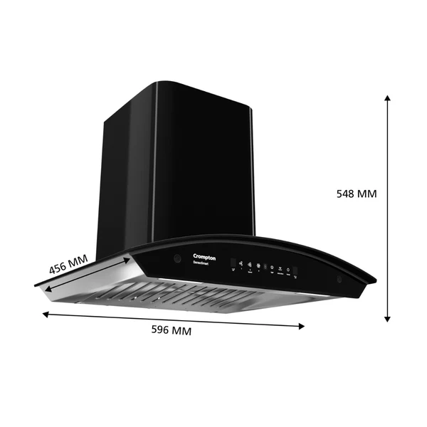 Crompton CHD-SSC60BFE-MBL-Curved Wall Mounted Chimney SensoSmart 60 cm