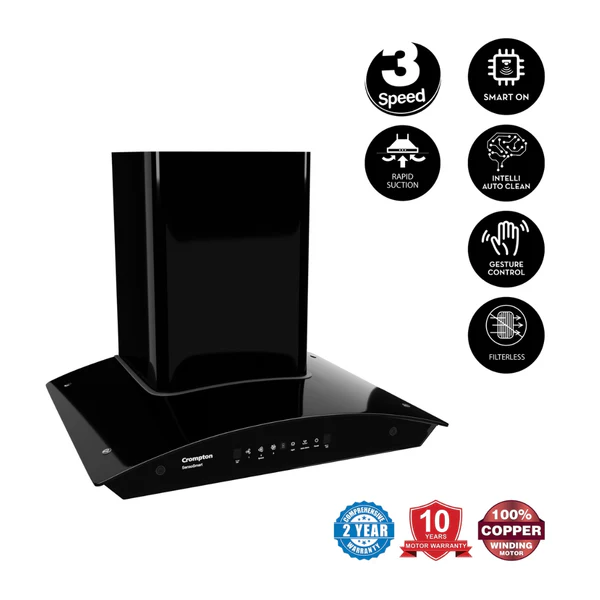 Crompton CHD-SSC60FLE-MBL-Curved Wall Mounted Chimney SensoSmart 60 cm