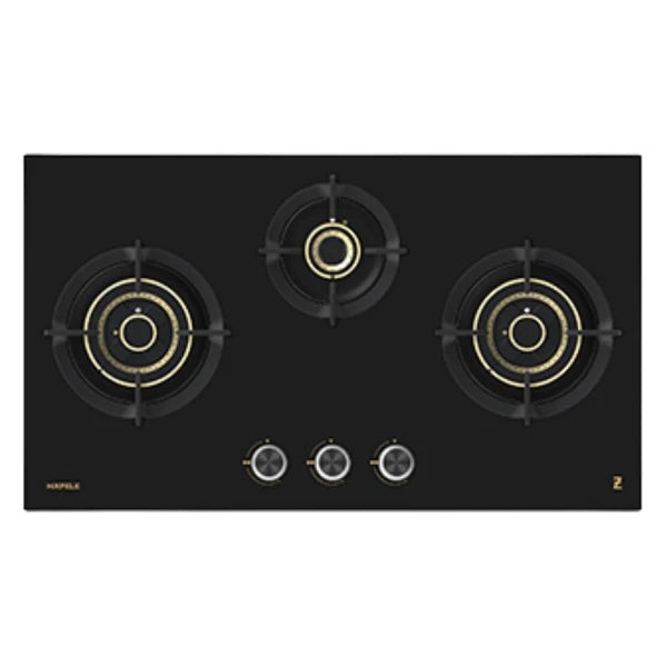 Zeta Plus 378 78 cm 3 Burner Hob – 6th Gen Brass Burners, Gunmetal Knobs, 538.41.504