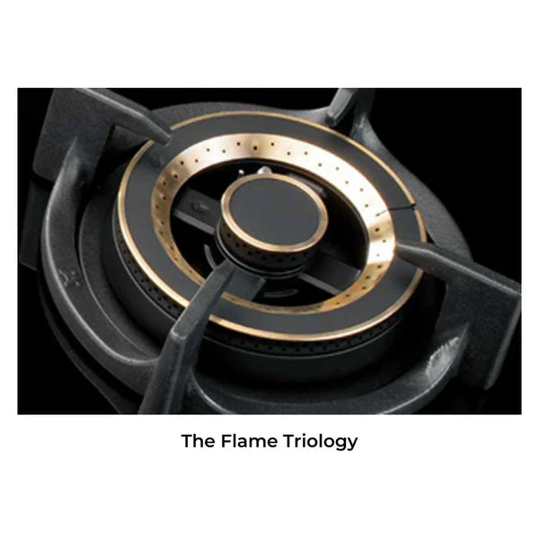 Zeta Plus 378 78 cm 3 Burner Hob – 6th Gen Brass Burners, Gunmetal Knobs, 538.41.504