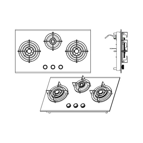 Zeta Plus 378 78 cm 3 Burner Hob – 6th Gen Brass Burners, Gunmetal Knobs, 538.41.504