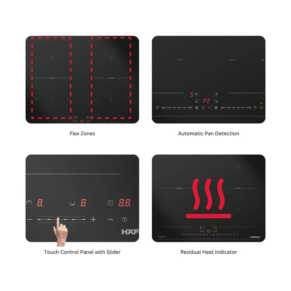 Hafele Nero 60 – 60 cm Built-in 4 Zone Induction Hob with Flex Zones, Booster, Premium Glass, 3500W - 538.66.681
