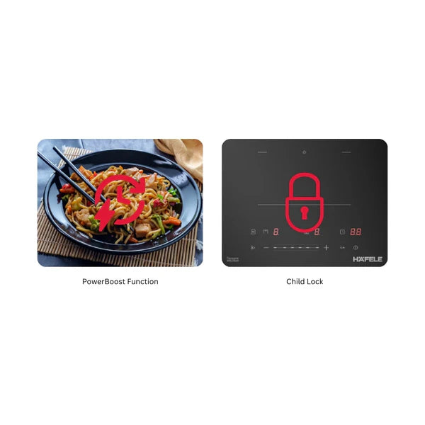 Hafele Nero 60 – 60 cm Built-in 4 Zone Induction Hob with Flex Zones, Booster, Premium Glass, 3500W - 538.66.681