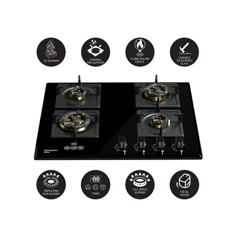 Crompton HOB-OPFB604TI-MBL-Built-InGasHob 4 Burner Hob Optime Series 60 cm