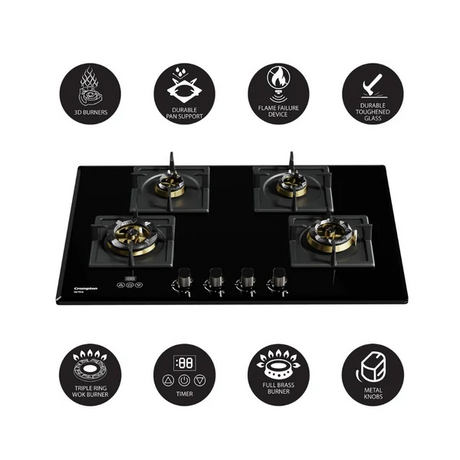 Crompton HOB-OPFB784TI-MBL-Built-InGasHob 4 Burner Hob Optime Series 78 cm