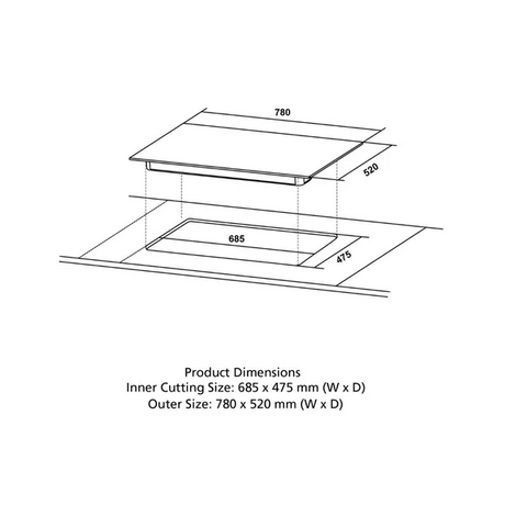 Crompton HOB-OPFB784TI-MBL-Built-InGasHob 4 Burner Hob Optime Series 78 cm