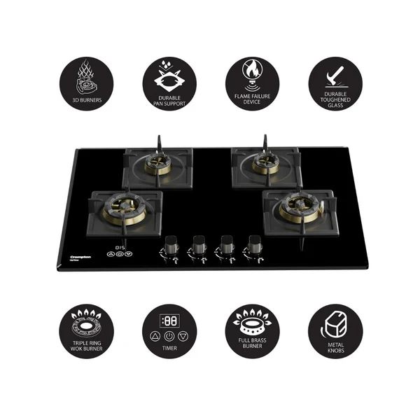 Crompton HOB-OPFB905TI-MBL-Built-InGasHob 4 Burner Hob Optime Series 90 cm