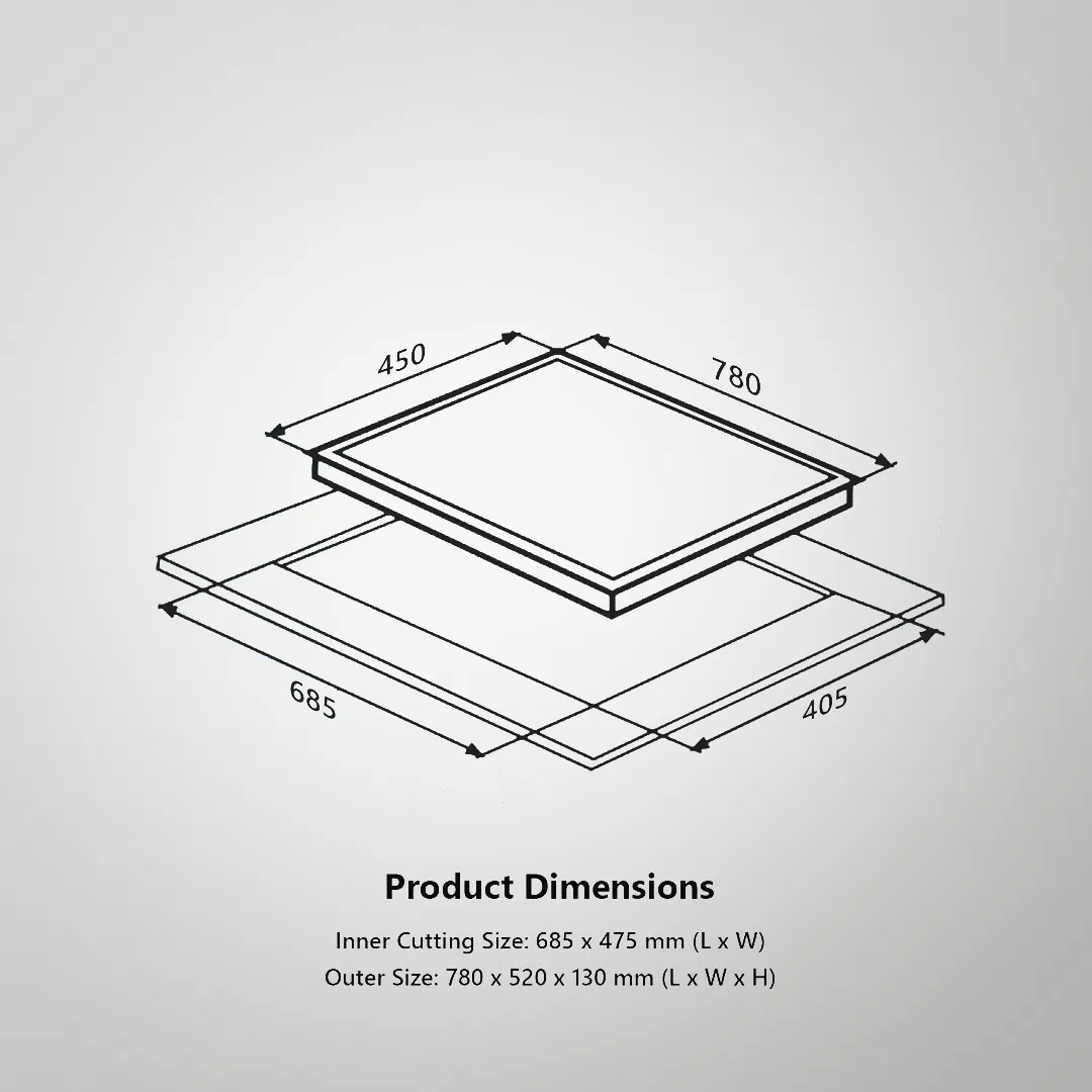 ALN 783 – 73cm Built-in Hob with 3 High-Efficiency Brass Burners & Auto Electric Ignition