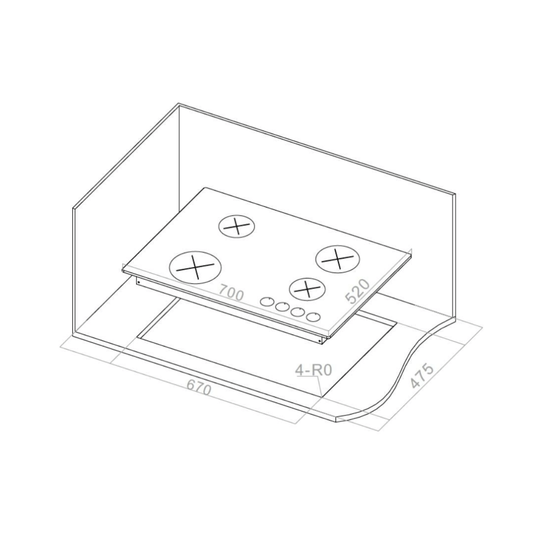Vortex 480 80CM 4-Burner Built-In Hob with FFSD – Matt Black Glass, Full Brass Burners 538.66.296