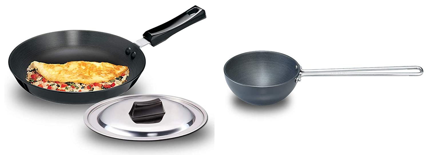 Hawkins - AF24S  Futura Hard Anodised Frying Pan with Steel Lid, 24Cm & Hawkins - ATP1 Futura Hard Anodised Tadka Spice Heating Pan 2 Cup, 480Ml /3.25Mm Thick