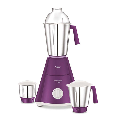 Nakshatra V2 Mixer Grinder 550W | 3 Stainless Steel Jars | Super Efficient Blades | Elegant Design | Dome Lid | Sturdy Handles