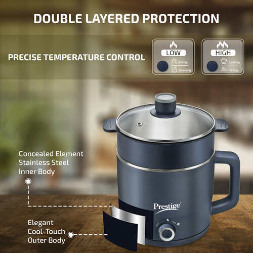 Multi-Cooker 1.5 Litre PMC 4.0 with Steamer and Egg Rack| Precise Temperature Control| Elegant Glass Lid| Concealed Element| 360 Degree Swivel| Cool Touch Handle