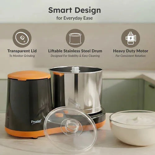 PWG 07 Wet Grinder 2 Litre with Stainless Steel Drum, Coconut Scraper & Atta Kneader | 200W