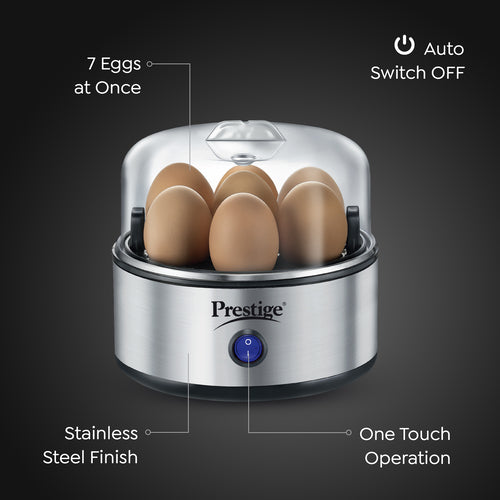 PEB 01 Egg Boiler (7 Egg Capacity)| 3 Boiling Modes| Auto- Switch Off| Stainless Steel Body|One Touch Operation| Customizable Boiling Level| Measuring Cup Inside| 7 Eggs at a Time|Silver