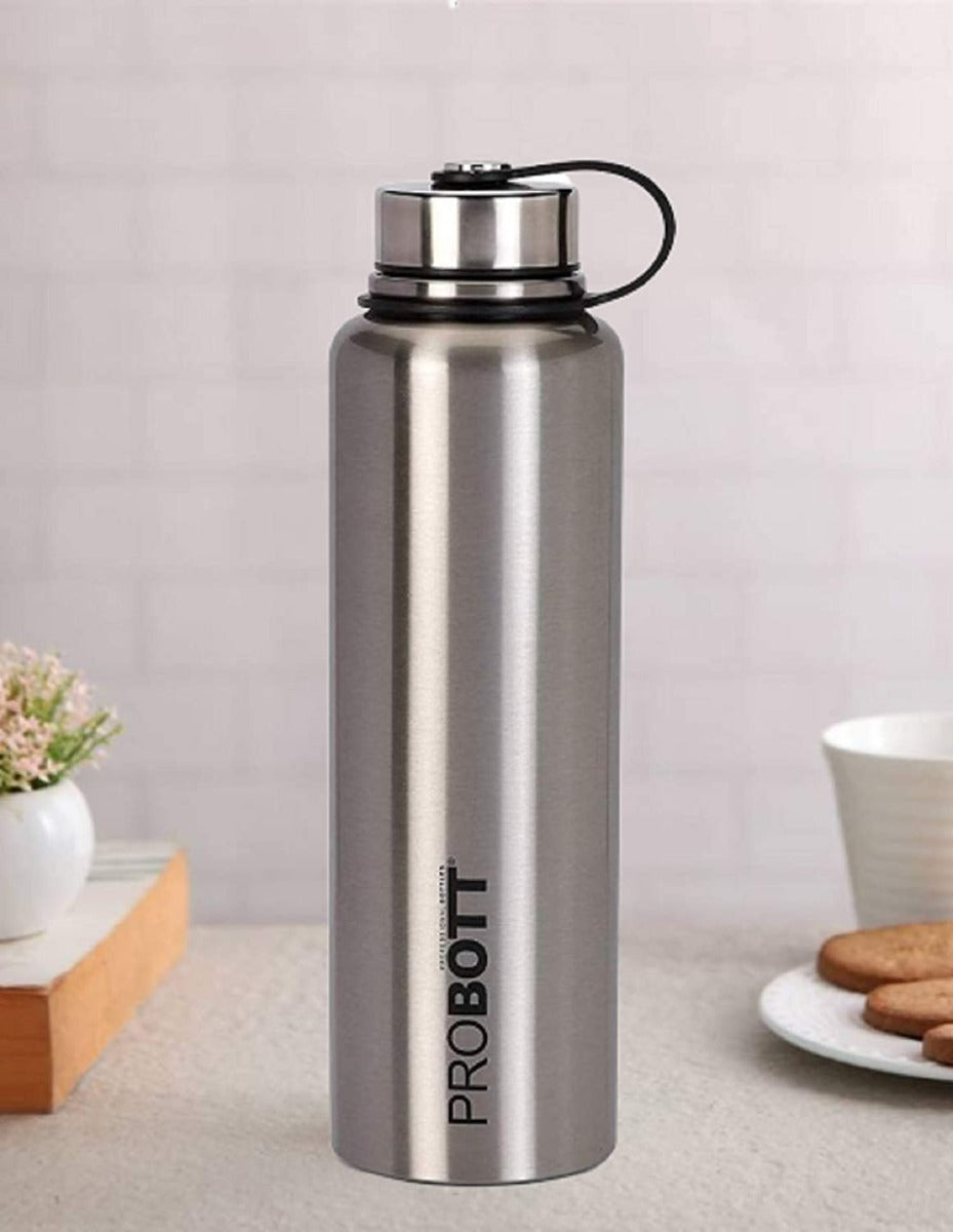 Probott Thermosteel Thermos Flask Water Bottle with Filter and Leather Cover for Kids Boy Girl for School Picnic Office, 1500 ml (Silver)