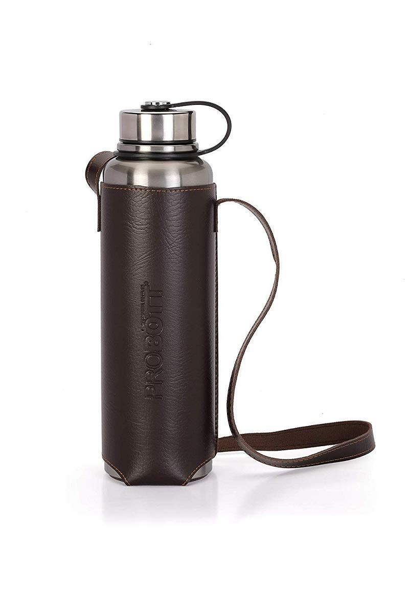 Probott Thermosteel Thermos Flask Water Bottle with Filter and Leather Cover for Kids Boy Girl for School Picnic Office, 1500 ml (Silver)
