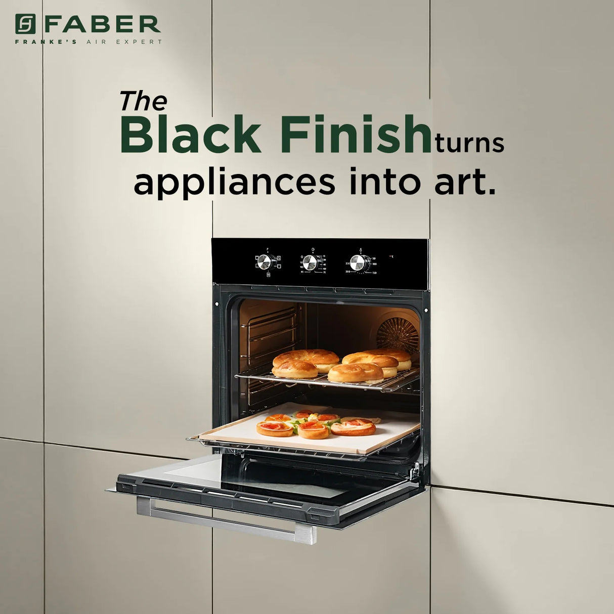 FBIO 80L 5F BK Built-In Electric Oven with 5 Cooking Functions & Black Glass Finish
