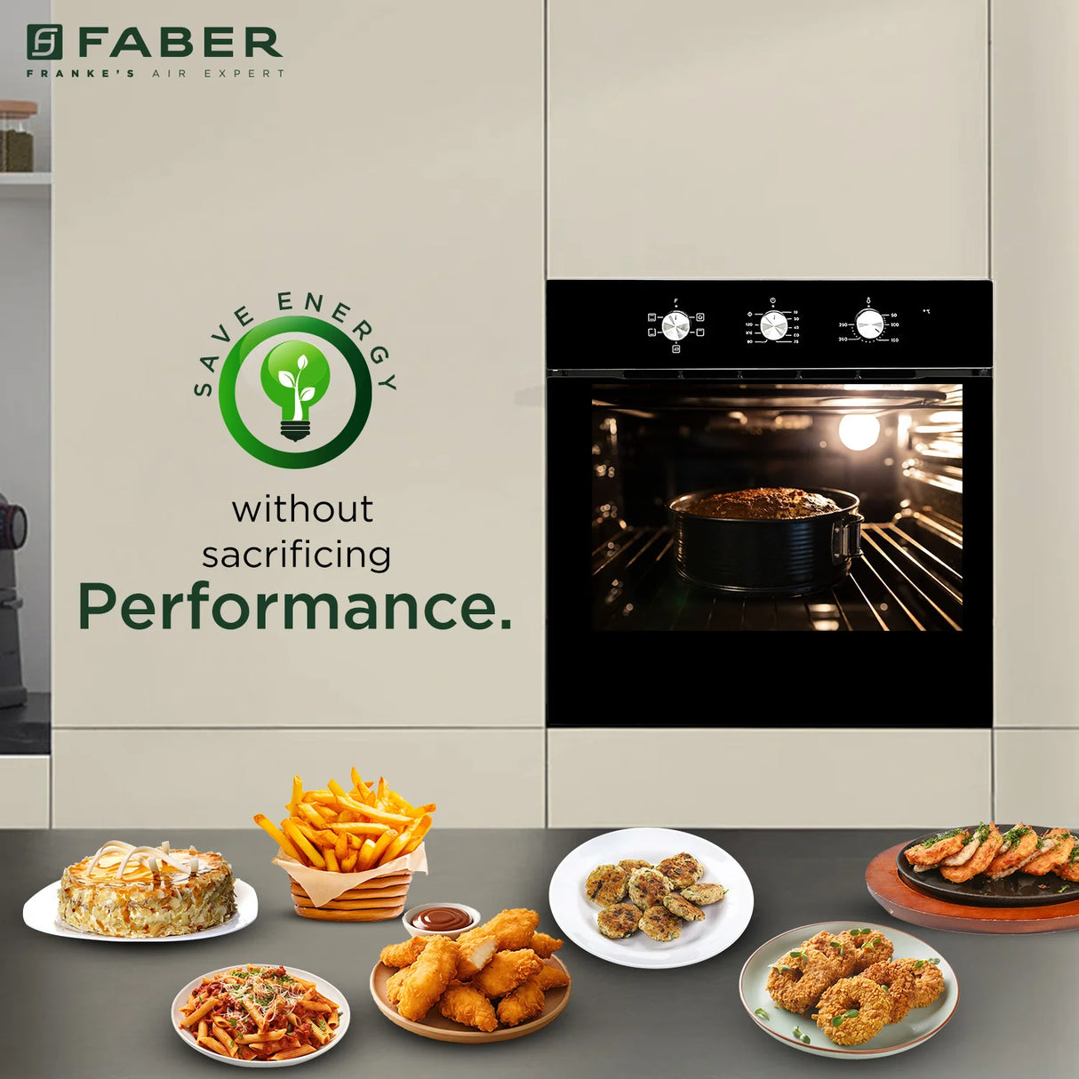 FBIO 80L 5F BK Built-In Electric Oven with 5 Cooking Functions & Black Glass Finish