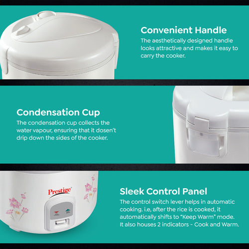 Delight PRWCS 1.8 Electric Rice Cooker | 1.8L Closed Type | Steamer Basket | Steam Vent | Convenient Handle