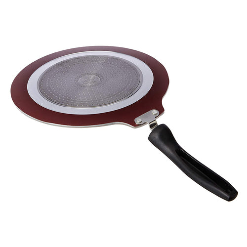 Omega Deluxe Induction Base Non-Stick Aluminium Flat Dosa Tawa, 28 cm, Red 36729