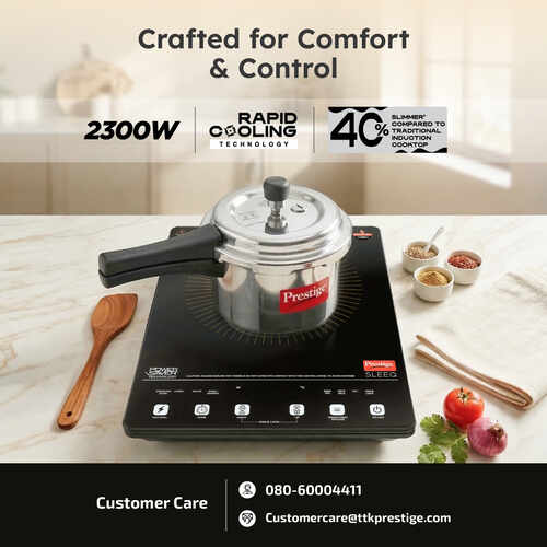 Sleeq 2300W Induction Cooktop with 7 Preset Indian Menus, 4kV Surge Protection & Soft Touch Controls